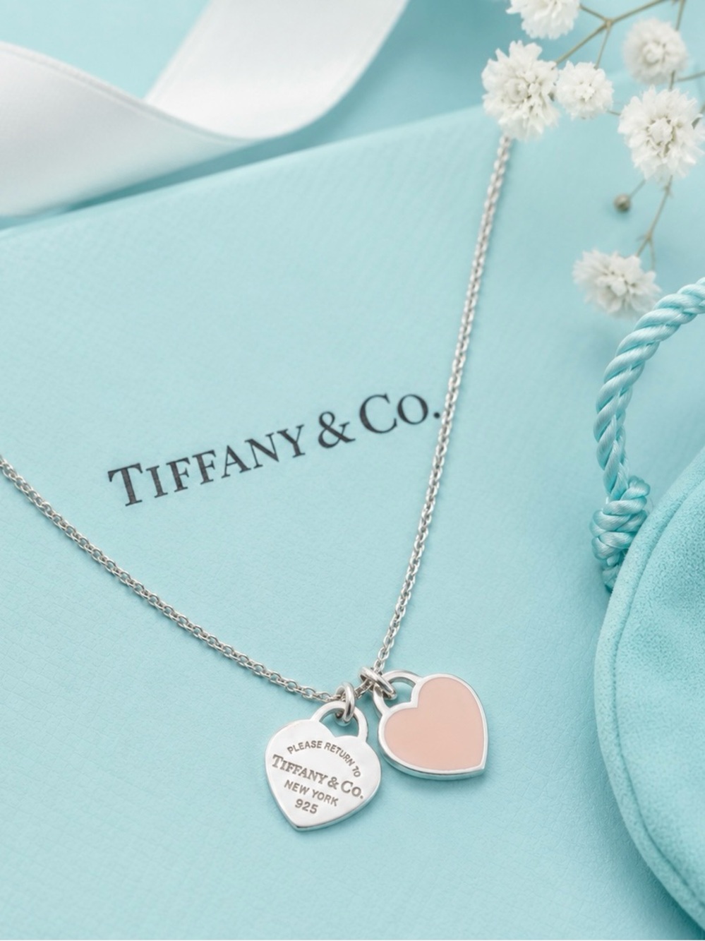 Tiffany & Co. Return to Tiffany Pink Mini Double Heart Tag Pendant Necklace 16.5